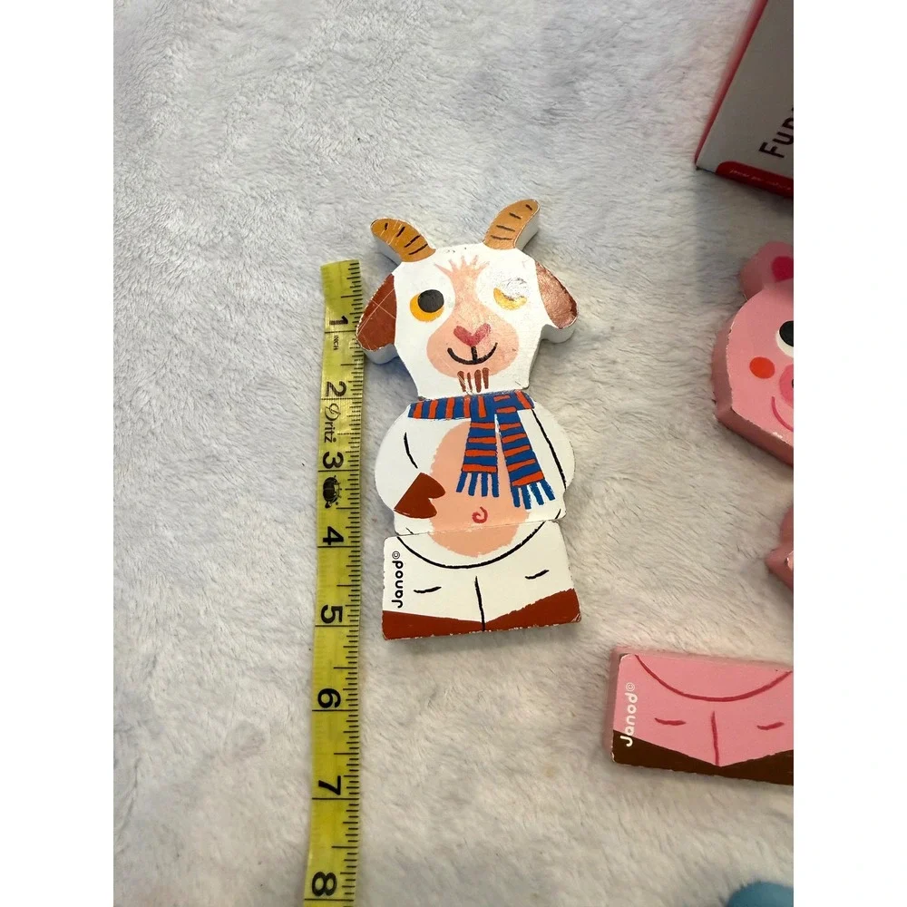 Janod Funny Magnets Wooden Farm Animal Mix Match Puzzle Set 12pc J08042